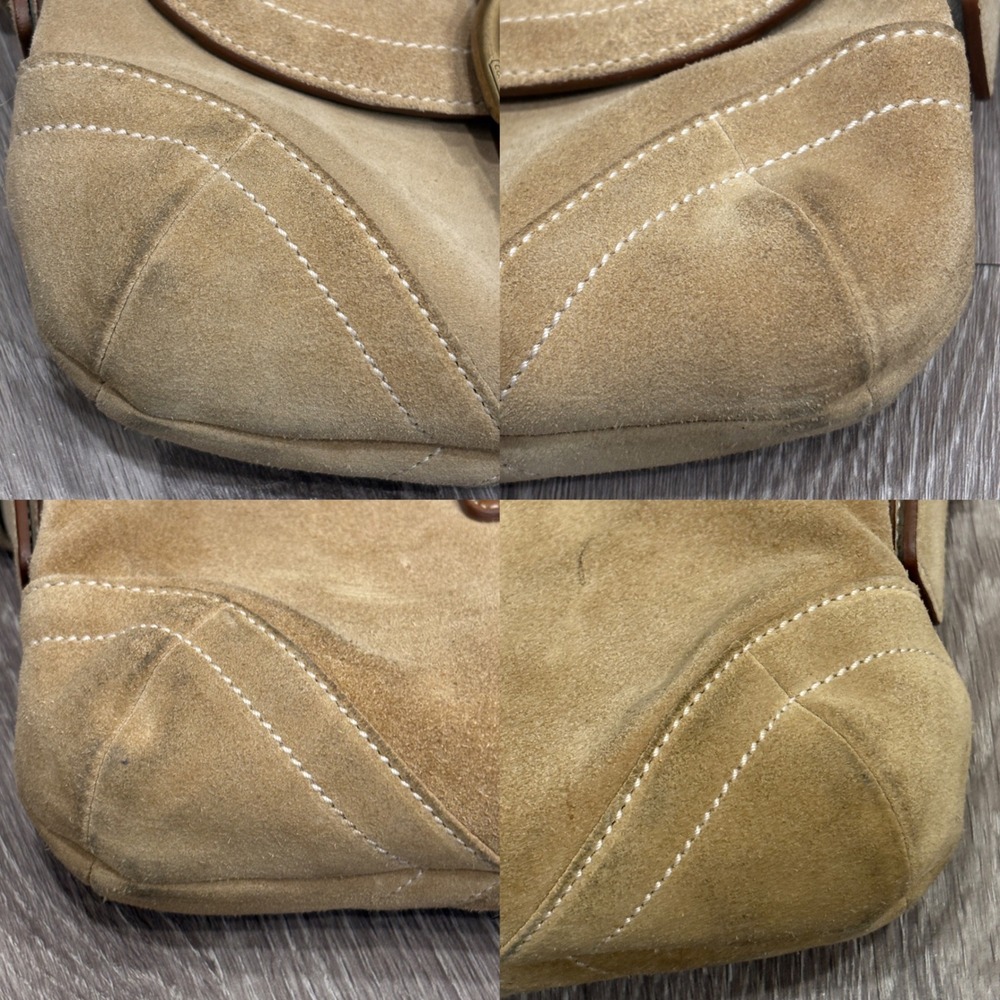 VTG 00s Coach Soho Tan Suede Leather Flap Shoulder Bag Buckle 9692 Sufflette Y2K - Picture 8 of 13